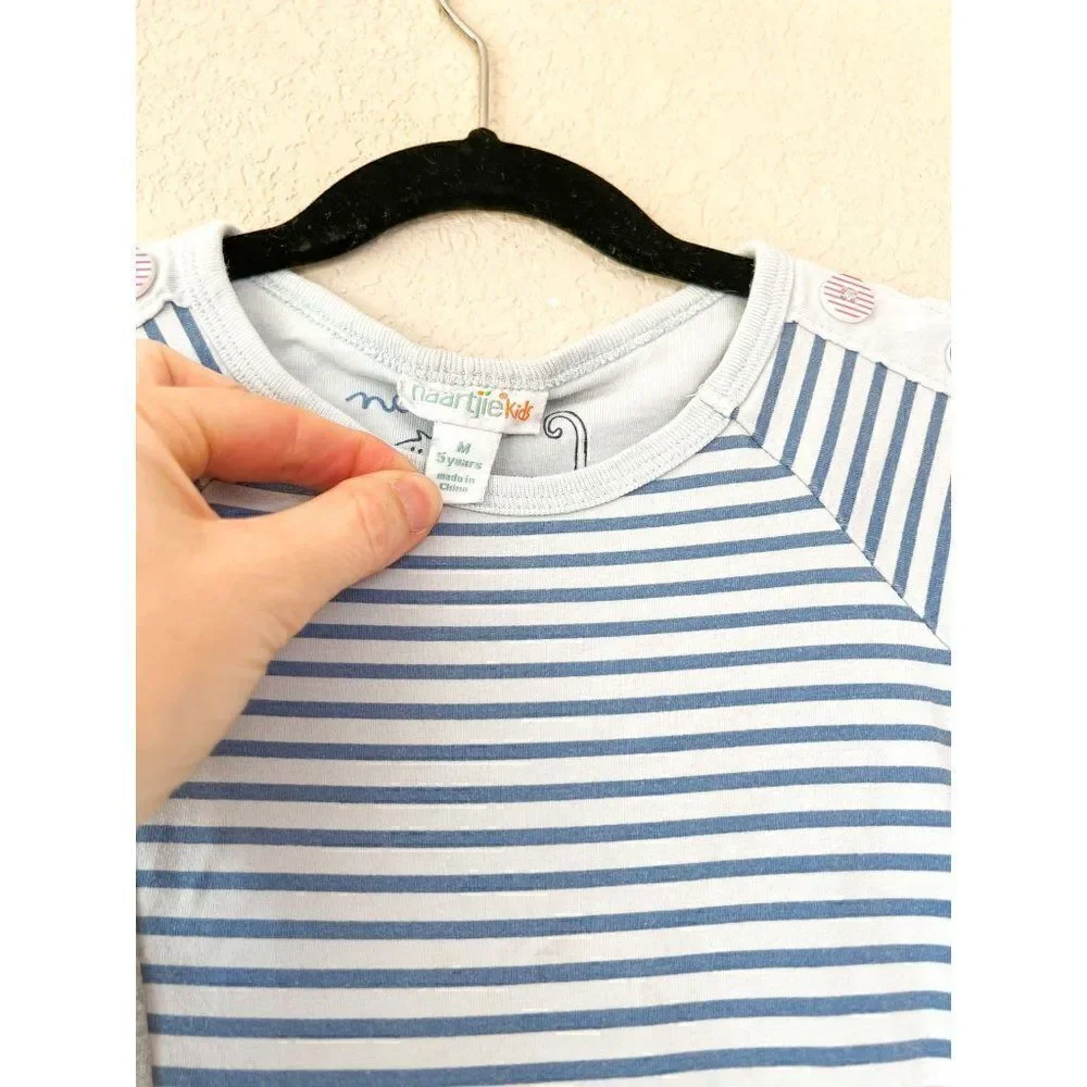 Naartjie Striped Sequin Heart Multi Fabric Blue Dress, Size 5